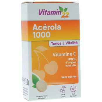 Vitamin'22 Acerola 1000 Vitamin C Ineldea - Packung mit 24 Kaudabletten