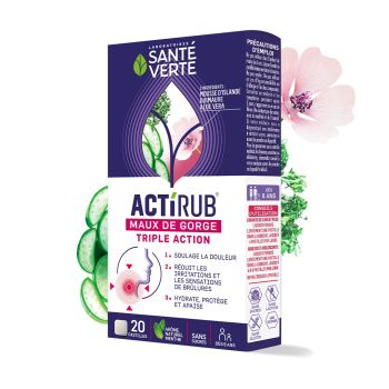Actirub Halsschmerzen Dreifachwirkung Santé Verte - Packung mit 20 Lutschtabletten