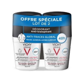 Vichy Männer Deodorant Antitranspirant Anti-Spuren Global - 2er Pack mit 50 ml Flaschen