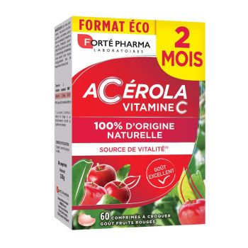 Acerola Geschmack rote Früchte Forté Pharma Energie - Packung mit 60 Kautabletten