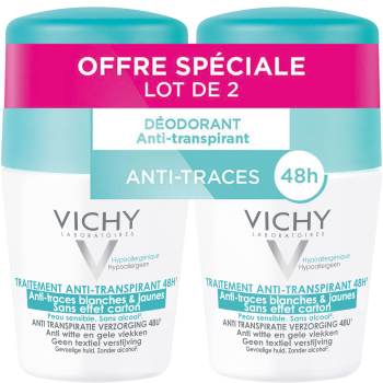 Antitranspirant-Deodorant 48h gegen weiße & gelbe Flecken Vichy - 2er Pack 50 ml Roll-On