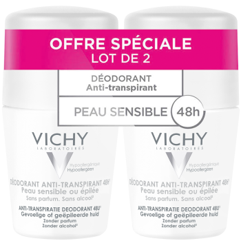 Antitranspirant-Deodorant 48h für empfindliche oder rasierte Haut Vichy - 2er Pack Roll-on mit 50 ml