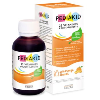 Pediakid 22 Vitamine und Spurenelemente Geschmack Orange Aprikose - Flasche mit 125 ml