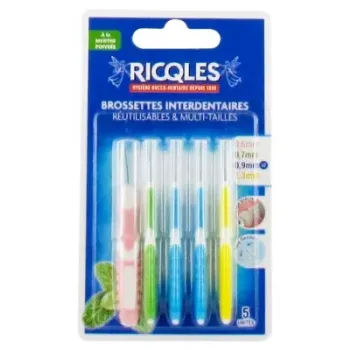 Interdentalbürsten in verschiedenen Größen mit Pfefferminzgeschmack Ricqles - Set mit 5 Bürsten