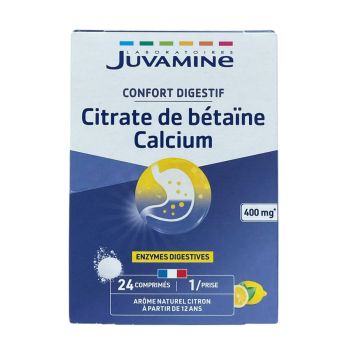 Verdauungskomfort Betainglycin Calcium Zitronenaroma Juvamine - Packung mit 24 Brausetabletten