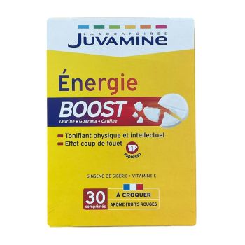 Energie Boost Aroma rote Früchte Juvamine - Packung mit 30 Kautabletten