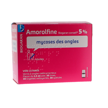 Amorolfine 5% Nagelmykosen Biogaran Beratung - 1 medizinischer Nagellack von 2,5 ml mit 30 Feilen