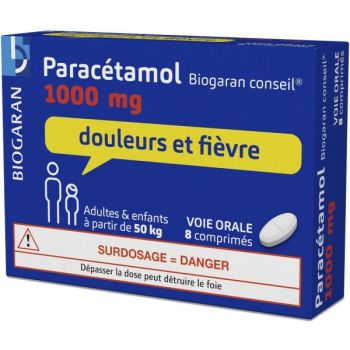 Paracetamol 1000mg Schmerzen und Fieber Biogaran - eine Packung mit 8 Tabletten