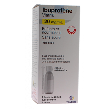 Ibuprofen 20mg/ml für Kinder und Säuglinge ohne Zucker Viatris - Flasche mit 200ml