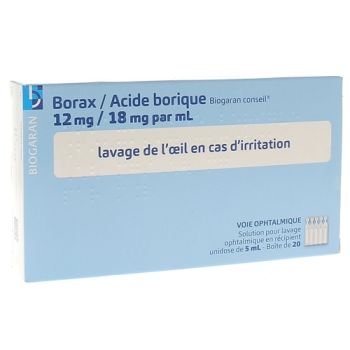 Borax Boraxs&auml;ure Biogaran L&ouml;sung f&uuml;r ophthalmische Sp&uuml;lungen - Packung mit 20 Einzeldosen &agrave; 5 ml
