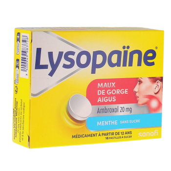 Lysopa&iuml;ne ohne Zucker akute Halsschmerzen Minze 20mg - Packung mit 18 Lutschtabletten