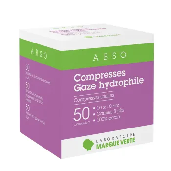 Hydrophile Kompressen Abso Grüne Marke - Packung mit 50 Beuteln zu 2