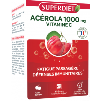 Acerola 1000mg + Vitamin C Superdiet - Packung mit 30 Brausetabletten