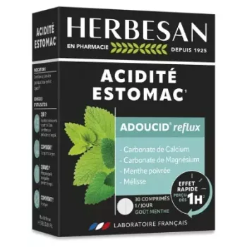 Adoucid Reflux Säure Magen Geschmack Minze Herbesan - Packung mit 30 Kautabletten