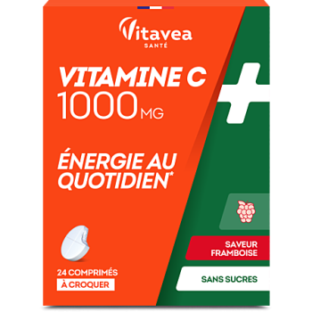 Vitamin C 1000mg Himbeergeschmack ohne Zucker Vitavea - Packung mit 24 Kaudabletten