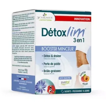 Detoxlim 3 in 1 Gewichtsverlust-Booster Geschmack Pfirsich 3 Eichen - 14 Beutel à 8g