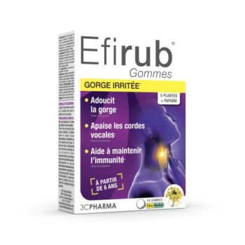 Efirub Gummis bei gereiztem Hals Zitrone Menthol 3C Pharma - Packung mit 24 Gummis