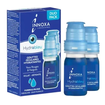 Feuchtigkeitsspendende Augentropfen für rote und müde Augen, blaue Formel Innoxa - 2er-Pack mit 10 ml Fläschchen