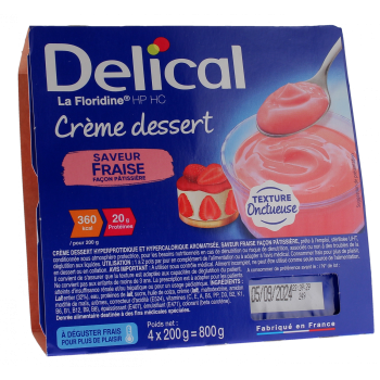 Delical Dessertcreme HP/HC La Floridine mit Puddinggeschmack Erdbeere - 4 Becher à 200g