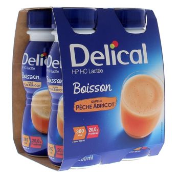 Delical Getränk HP/HC mit Milchgeschmack Pfirsich-Aprikose - 4 Flaschen à 200 ml