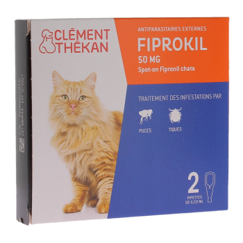 Fiprokil antiparasit&auml;r f&uuml;r Katzen 50mg Cl&eacute;ment Th&eacute;kan - Packung mit 2 Pipetten zu 0,50 ml