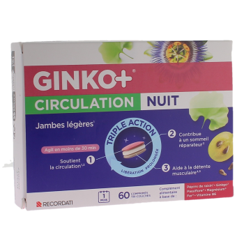 Ginko+ Durchblutung Nacht leichte Beine Dreifachwirkung Bouchara - Packung mit 60 Tabletten