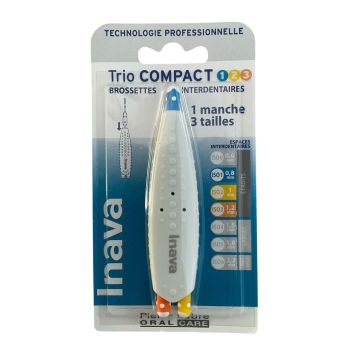 Interdentalbürsten Trio Compact ISO 1/2/3 Inava - Box mit 1 Griff und 3 Bürsten