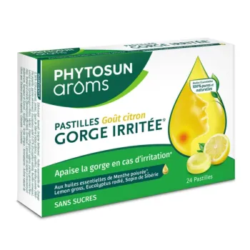 Zuckerfreie Lutschtabletten bei gereiztem Hals mit Zitronenaroma Phytosun arôms - Packung mit 24 Lutschtabletten