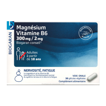 Magnesium Vitamin B6 300mg/2mg Biogaran - Packung mit 30 Kapseln