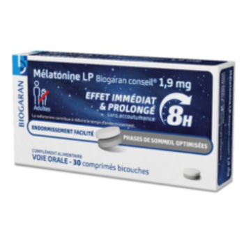 Melatonin LP sofortige und verlängerte Wirkung 8h Biogaran - Packung mit 30 Tabletten