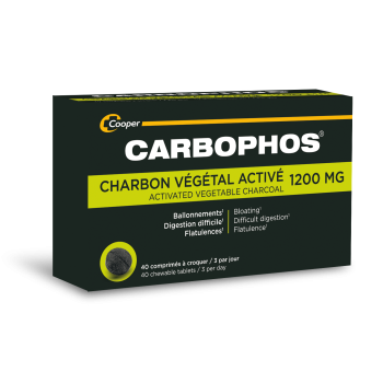 Carbophos 1200mg aktivierte Pflanzenkohle - Packung mit 40 KaTabletten
