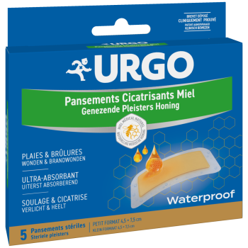 Wundheilende wasserfeste Honigpflaster Urgo - Packung mit 5 sterilen Pflastern