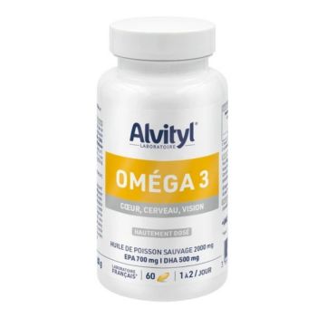 Omega 3 Herz, Gehirn, Sehkraft Alvityl - Dose mit 60 Kapseln