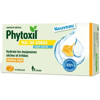 Phytoxil Halsschmerztabletten zuckerfrei Honig Sanofi - Packung mit 16 Tabletten
