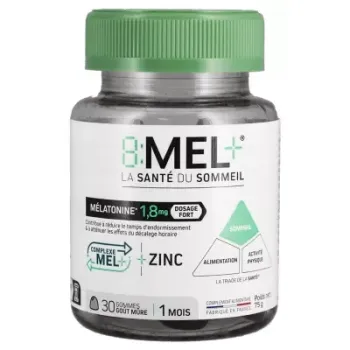 8 MEL+ Gummis Melatonin 1,8mg Geschmack Brombeere - Dose mit 30 Gummis