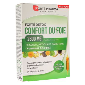 Forté Detox Leberkomfort 2800mg Forté Pharma - Packung mit 20 Ampullen zu 10ml