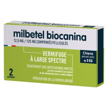 Milbetel 12,5 mg/125 mg Wurmkur für Hunde Biocanina - Packung mit 2 Tabletten