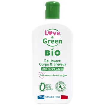 Bio-Duschgel für Körper und Haare Love & Green - Flasche mit 500 ml