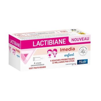Lactibiane media Kinder Geschmack rote Früchte Pileje - Packung mit 4 orodispersiblen Sticks