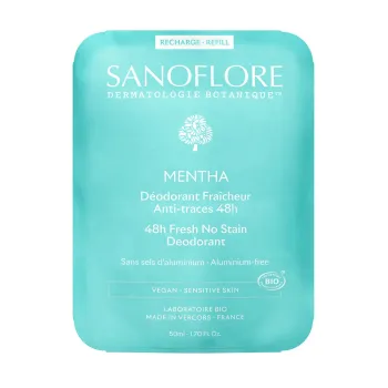 Deodorant Mentha Frische Anti-Flecken 48h bio Sanoflore - Nachfüllung 50ml