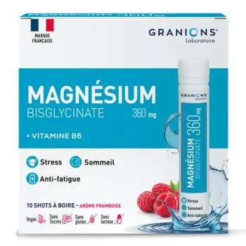 Magnesium Bisglycinat 360mg Himbeergeschmack Granions - Packung mit 10 Shots