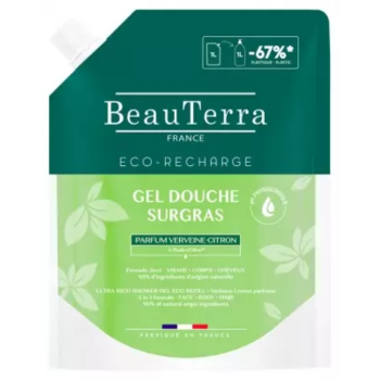 Duschgel mit überfettender Formel, Duft von Zitronenverbene, Beauterra - Nachfüllpackung 1L