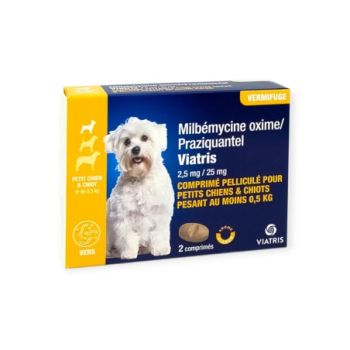 Milbemycin Praziquantel Wurmkur für kleine Hunde und Welpen +0,5kg mit Fleischgeschmack Viatris - Packung mit 2 Tabletten