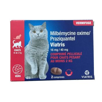 Milbemycin Praziquantel Wurmkur Katze +2kg Leberaroma Viatris - Packung mit 2 Tabletten