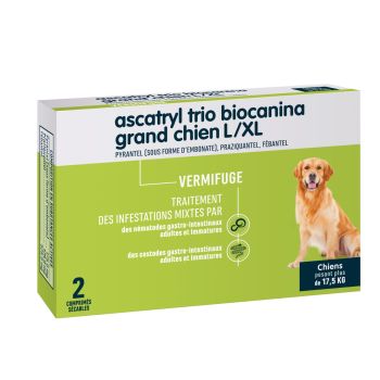 Ascatryl Trio Wurmkur "Großer Hund" (+ 17,5 kg) Biocanina - Packung mit 2 Tabletten