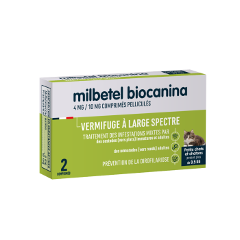 Milbetel Wurmkur für kleine Katzen und Kätzchen 4mg/10mg Biocanina - Packung mit 2 Tabletten