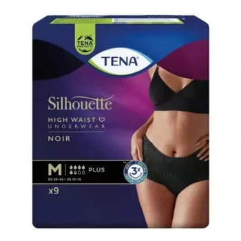 Lady Silhouette Plus Slip Hohe Taille Schwarz Größe M Tena - Paket mit 9 Schutzvorrichtungen