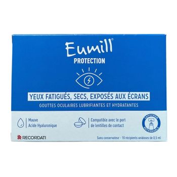 Schutz f&uuml;r m&uuml;de, trockene Augen, die Bildschirmen ausgesetzt sind Eumill - Packung mit 10 Einzeldosen zu 0,5 ml