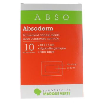 Absoderm Sterile Wundverbände mit zentralem Kompress 10x15cm Grüne Marke - Packung mit 10 Einzelbeuteln