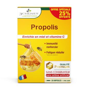 Propolis Ampullen Müdigkeit & natürliche Abwehrkräfte Les 3 Chenes - 20 Ampullen zu 10 ml